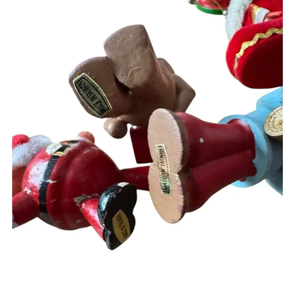 Vintage Wood Christmas Holiday Ornaments Lot Bears Santa Japan‎ Taiwan Drum READ